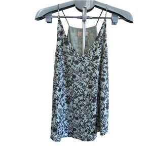 Loft Spaghetti Strap Blouse, Sz Medium, Light Green Base with Purple and White